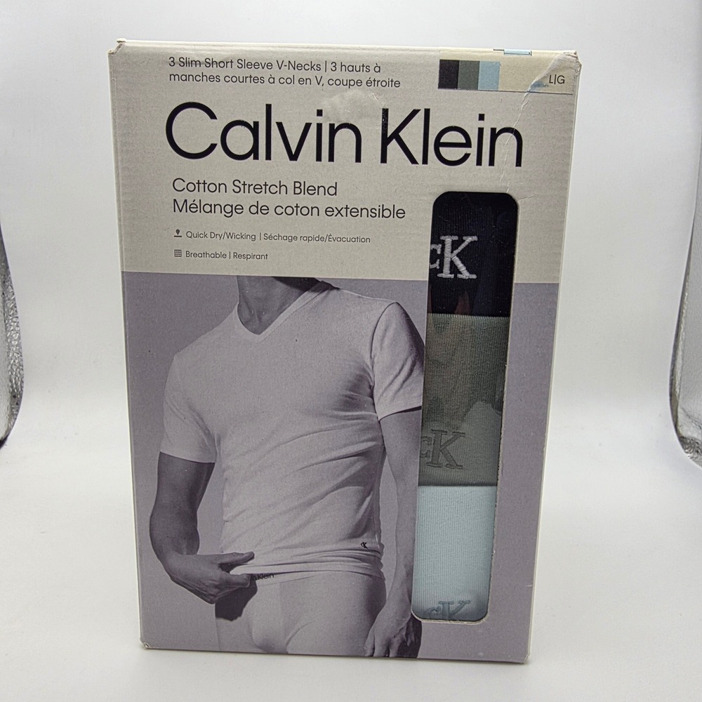 Calvin Klein V-Neck Undershirts Mens Large 3-Pack Slim Fit Multi Cotton New